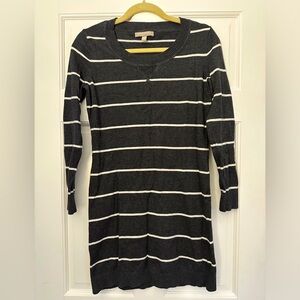 Banana Republic sweater dress grey stripes elbow patch